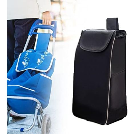 Generic Sac de rangement de rechange pour chariot de courses Oxford imperméable avec poches latérales et poche arrière, pratique, pliable, portable, noir épais