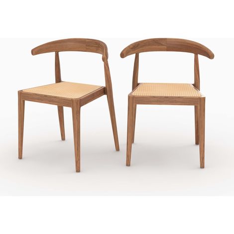Set de 2 sillas en madera de teca y rejilla de ratán - Alia