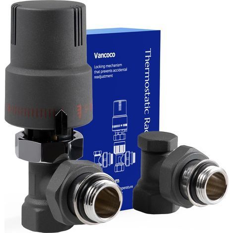 1 Kit Thermostatique Radiateur, Vanne Thermostatique Anthracite, Coude équerre G1/2, Joint 15/21, Norme EN215 (1/5)