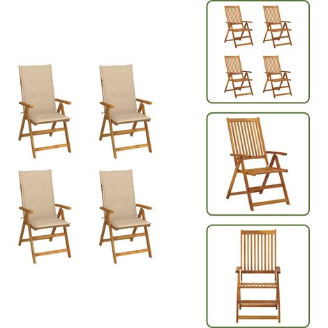 Hochlehner Verstellbar 4 Stk. mit Auflagen Massivholz Akazie - Gartensessel - Holzsessel - Akasienholzmöbel - Gartenmöbel - Lounge Chair (1/5)