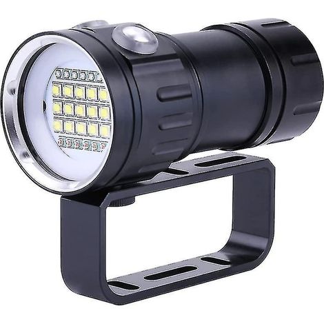 Lampe de plongée étanche IPX8, 18 000 lm, portée de 500 m, pour la plongée sous-marine (noire), avec perles lumineuses. (1/5)