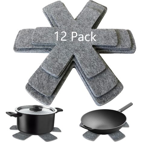 Juego de 12 protectores para ollas y sartenes, 3 tamaños diferentes, más grandes y más gruesos, para apilar y proteger sus utensilios de cocina.