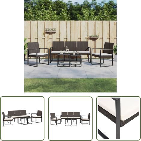 The Living Store Ensemble à manger de jardin avec coussins 5 pcs marron rotin PP - Salon De Jardin - Ensemble De Jardin - Meuble De Jardin - Table De Jardin - Chaises De Jardin (1/5)