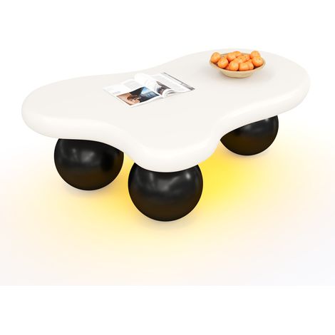 Table basse style nuage avec éclairage LED – 16 couleurs réglables, design forme nuage avec pieds ronds, idéale pour salon moderne et chambre d’enfant