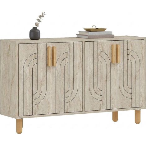 Credenza Venerina, Madia 2 Ripiani, 4 Ante, 4 Vani, 120x30x74h cm Beige Marmo