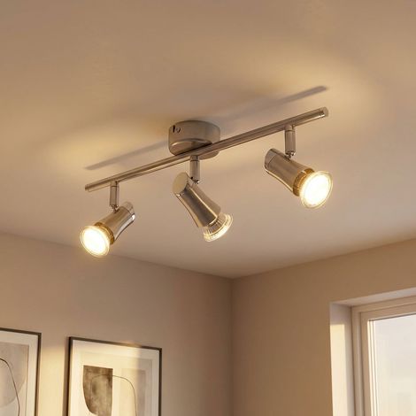Deckenleuchte Spotleiste Deckenlampe mit beweglichen Spots 3 flammiger Deckenstrahler, Metall chrom nickel matt, 3x GU10 LED warmweiß, LxH 39x11,5cm, Wohnzimmer
