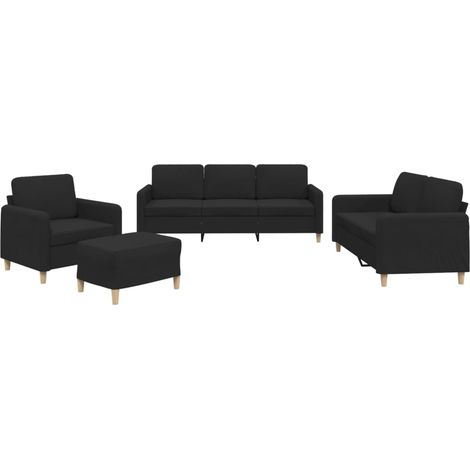 vidaXL Set di Divani 4 pz con Cuscini Nero in Tessuto