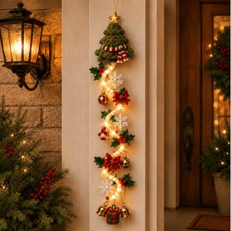 Décoration de porte de Noël lumineuse avec détails en relief et design vertical peu encombrant pour fenêtre, mur et cheminée (1/5)