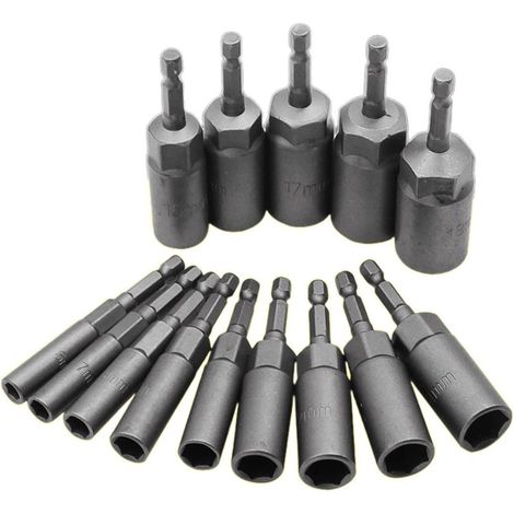 Clé à chocs profonde 1/4" (6-19 mm) à tête longue, outil d'atelier pour clés pneumatiques, jeu de douilles en acier (1/5)