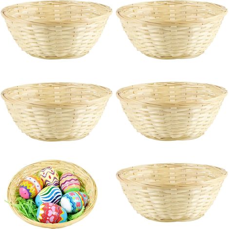 Corbeille Osier de Pâques, Panier Osier en Bambou Naturel Décoration de Pâques Rangement Rond Rustique, Corbeille a Pain Convient pour Les œufs, Les Fruits et Légumes (1/5)