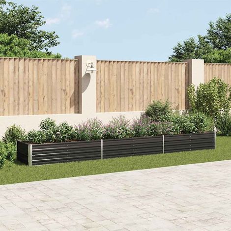 Vidaxl – Lit surélevé de jardin en acier galvanisé 480x80x45 cm – Résistant aux intempéries – Fond ouvert pour culture optimale – Couleur anthracite (1/8)