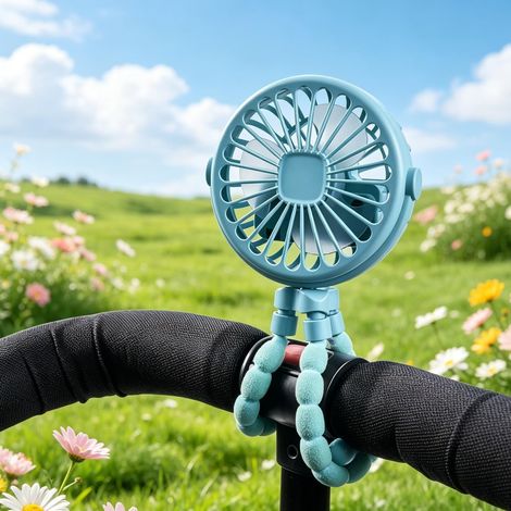 Ventilateur Bébé Portable avec Pince, Rechargeable USB pour Poussette et Maison-Bleu (1/5)