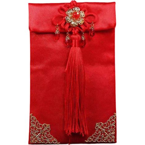 1 Enveloppe rouge, broderie métallique, tissu brocart, pour mariage, cérémonie du thé, fiançailles (1/5)