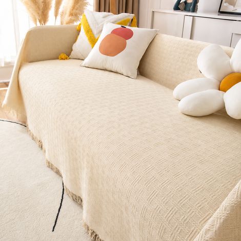 Jeté de Canapé Plaid Scandinave Beige motif quadrillé 180 x 380 cm 45 × 42 × 6 cm 2,542 kg – Livraison gratuite