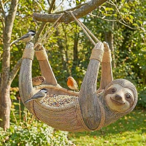 Mangeoires sculptées étanches à fixer sur un arbre, décoration de jardin unique et originale. Cadeau idéal. (1/2)