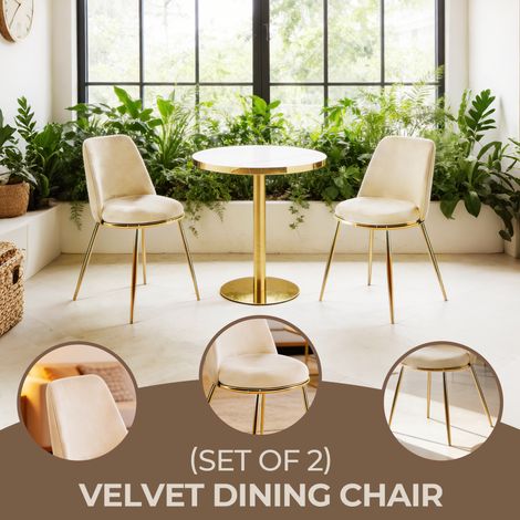 Chaise blanche crème style contemporain, assise en velours, piètement doré en métal, pour salle à manger