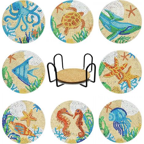 Bordado de diamantes - Posavasos, 8 piezas - Mundo Marino (1/5)