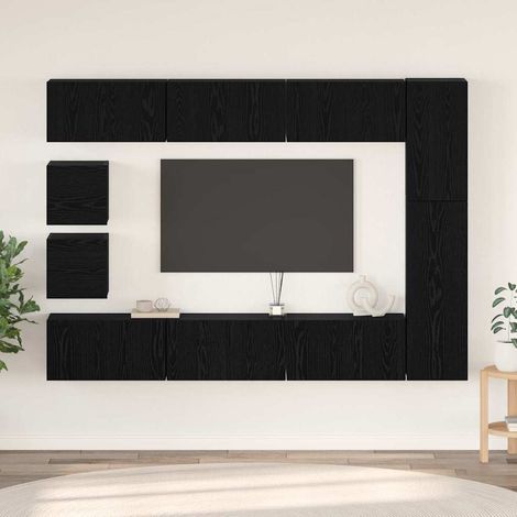 TV-Schrankset 10 pcs Schwarz Eichen-Optik Holzwerkstoff