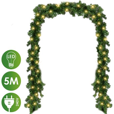 Randaco Guirnalda de Navidad Guirnalda de Navidad Guirnalda de abeto Guirnalda artificial de interior y exterior 5m 100 LEDs (1/4)