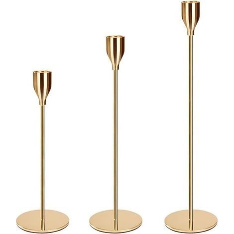 Chandelier Bougeoir à Simple Tête 3 Tailles 23/28/33 cm en Métal, Or Bougeoir Détenteurs de Mariage Fête Candélabre Décoratifs pour Noël Cadeau d'anniversaire Décor à La Maison (1/5)