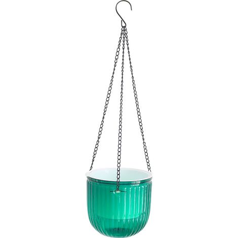 Ensemble de deux pots de fleurs suspendus, de 17 cm de diamètre, adaptés à la décoration de jardin. (vert) (1/5)