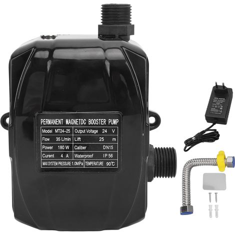 Ortviai Pompe de surpression d’eau portable 180 W, moteur à aimant permanent, 35 L/min, ultra silencieuse, modèle MT24-25 noir (1/5)