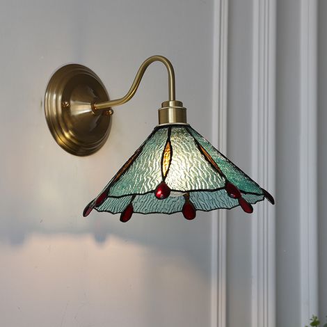 Applique murale, lampe de chevet vintage, appliques murales en laiton avec abat-jour en verre, applique d'intérieur (sans ampoule) (1/5)