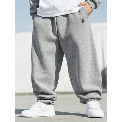 Pantaloni della tuta larghi da uomo Jigga Wear grigi con logo ricamato e coulisse, taglia XL (1/5)