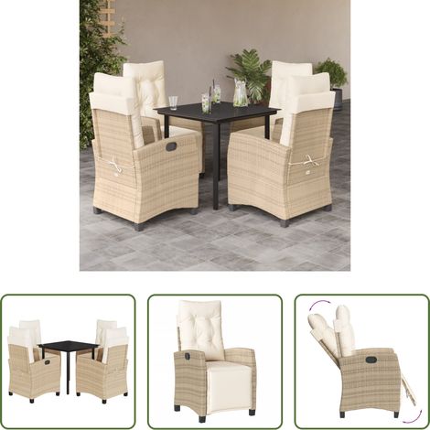 Gartenstuhl - 5-tlg. Garten-Essgruppe mit Kissen Beige Poly Rattan (1/5)