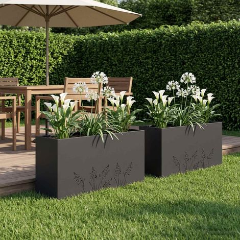 Cache-pot de jardin 2 pc Noir 100 x 30 x 49 cm (1/5)