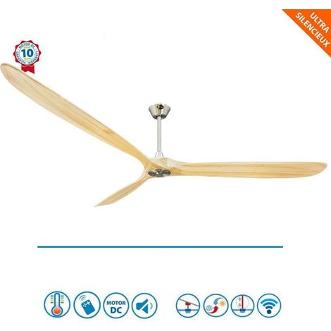 Le super destratificateur et ventilateur HVLS DC BigGéronimo, 223 Cm design,chrome pales claires, wifi thermostat. (1/5)