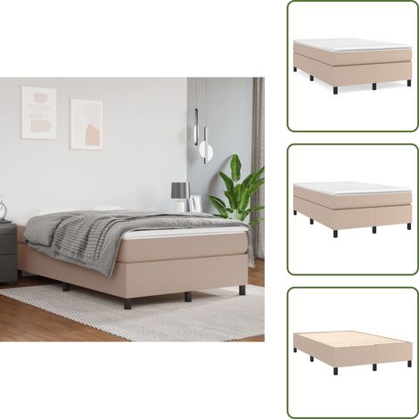 Sommier à lattes de lit avec matelas Cappuccino 120x200 cm - Lit Tapissier - Lit Double - Matelas À Ressorts Ensachés - Simili Cuir - Literie