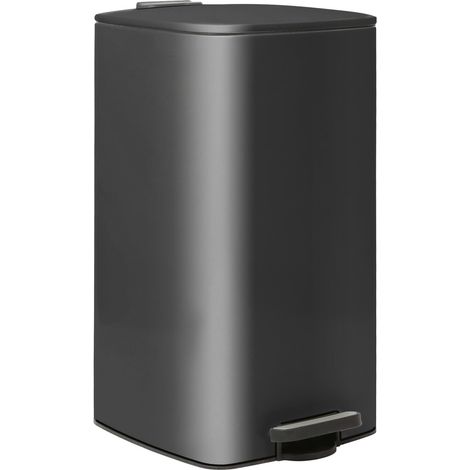 Poubelle à pédale carrée 30 L noire en acier inoxydable avec seau intérieur amovible (1/5)