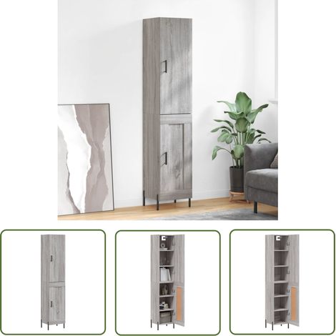 The Living Store Highboard Grau Sonoma 34,5x34x180 cm Holzwerkstoff - Hochschrank - Sideboard - Wohnwand - Regal - Aufbewahrung (1/5)