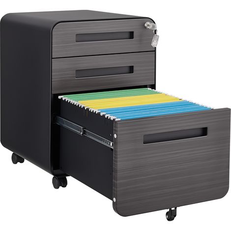 CHICFURN Cajonera de oficina móvil 46x40x58 cm en metal negro, 3 cajones con cerradura (1/5)