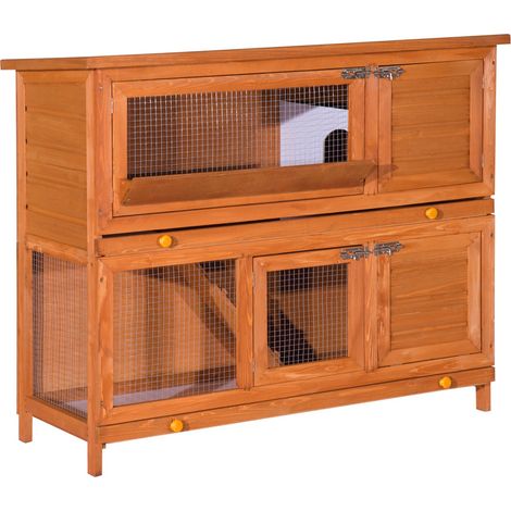 Conigliera multifunzione a due piani 120 x 48 x 100 cm tetto apribile facile da pulire rustica ed essenziale in legno marrone 210007855