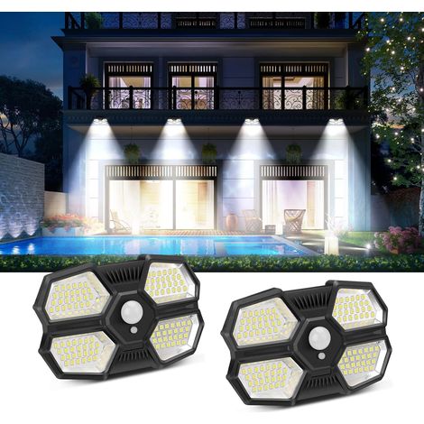 Lampe Solaire Extérieur, Projecteur LED Exterieur Detecteur de Mouvement 108 LED, Lampe Solaire 3 Modes avec Détecteur de Mouvement IP65 Étanche pour Garage Jardin Clôture - 2pcs (1/5)