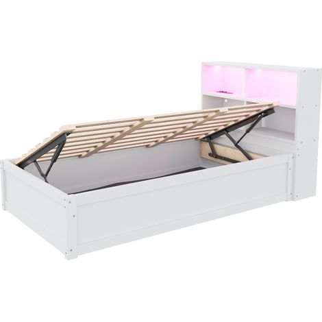Multifunktionsbett 90 x 200 cm mit Stauraum, LED-Leiste und Steckdose, weiß, MODENUIT (1/5)