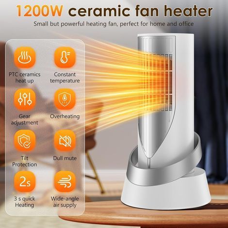 CeramicHeater,EconomicalElectricFanHeaterwithThermostat,1200W,LowConsumption,PortableforOffice,Bedroom,LivingRoom,TiltProtection