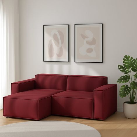 Talamo Italia Divano fisso Nadia, Divano componibile a 2 posti con penisola sinistra, 100% Made in Italy, Sofà moderno in tessuto, Cm 220x170h70, Rosso, con imballo rinforzato (1/5)