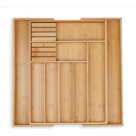 Cubertero extensible para cajón 40 x 30 x 10 cm 9 compartimentos diseño moderno de bambú natural 130013086 (1/5)
