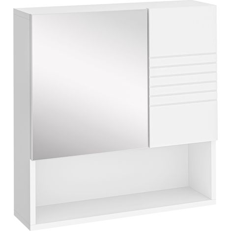 kleankin Bathroom Wall-Mounted Mirror Cabinet w/ Double Door Adjustable Shelves