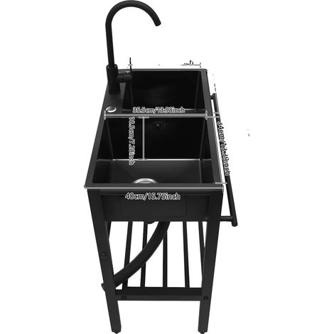 Ensemble de lavabo de cuisine, robinet rotatif, pieds réglables, noir (1/2)