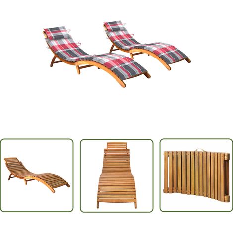 The Living Store Sonnenliegen 2 Stk. mit Auflagen Massivholz Akazie - Holzsunnenschirme - Gartenmöbel - Liegesessel - Gartenliegestuhl - Outdoor Möbel (1/5)