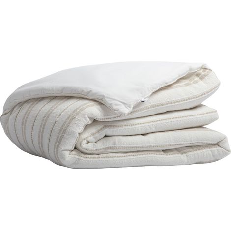 Chemin de lit 90x200cm coton tissage texturé coloris blanc rayé beige - TITOUAN (1/4)