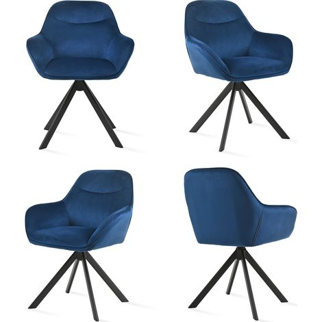 Goeurvant Chaise pivotante à 360° avec assise moelleuse, dossier courbé et accoudoirs ergonomiques, confort élégant pour toutes les pièces - Lot de 4 - Bleu