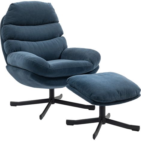 Fauteuil relax avec repose-pied tissu chenille fauteuil télévision moderne 78 x 93 x 100 cm bleu (1/4)