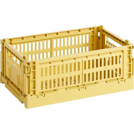 HAY Trasportino Colour Crate S in polipropilene riciclato di colore giallo Dusty (1/5)