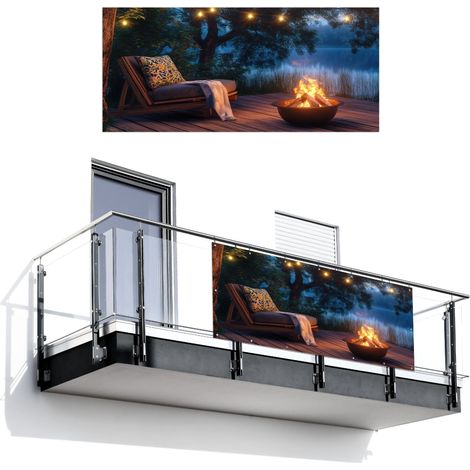 Balcony Privacy Banner Campfire - Lake - Evening light 200x90 cm (1/4)
