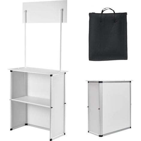 Présentoir de salon portable, 78,5 x 38 x 181,5 cm, comptoir d'exposition pliable avec mur, support de rangement et sac de transport. (1/5)
